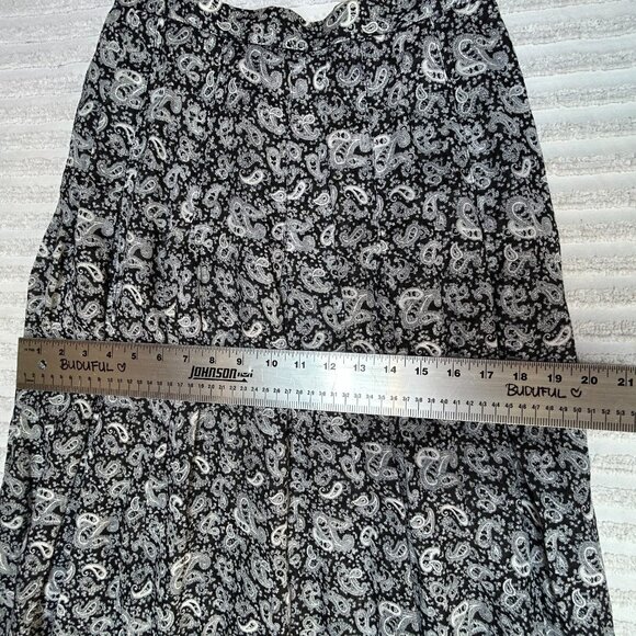 Alcott & Andrews Women's 100% Linen Pleated Maxi Skirt Size 8 Black Paisley Boho - Picture 4 of 5